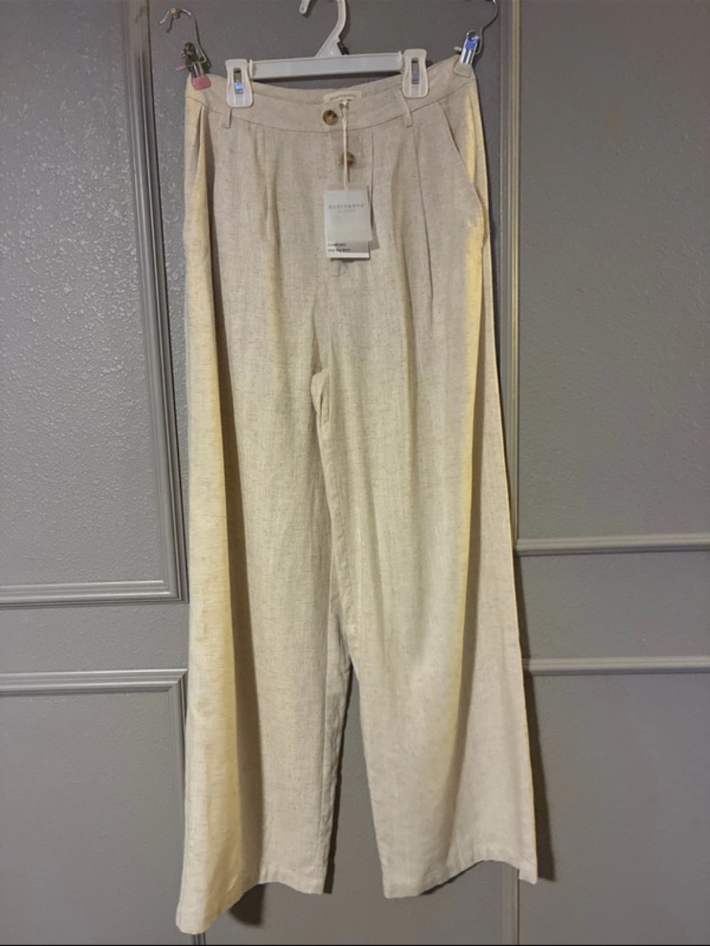 High-Rise Wide-Leg Linen-Blend Trousers - Cream